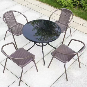 Wholesale Garden Furniture 4 Seater Rattan Cube Set Table Outdoor Dining Set