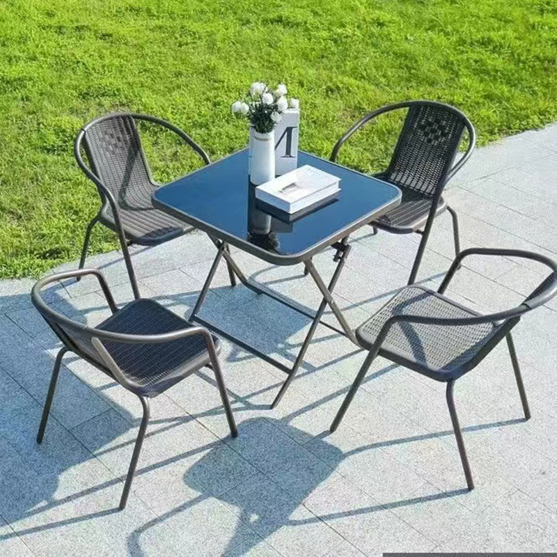 Wholesale Garden Furniture 4 Seater Rattan Cube Set Table Outdoor Dining Set