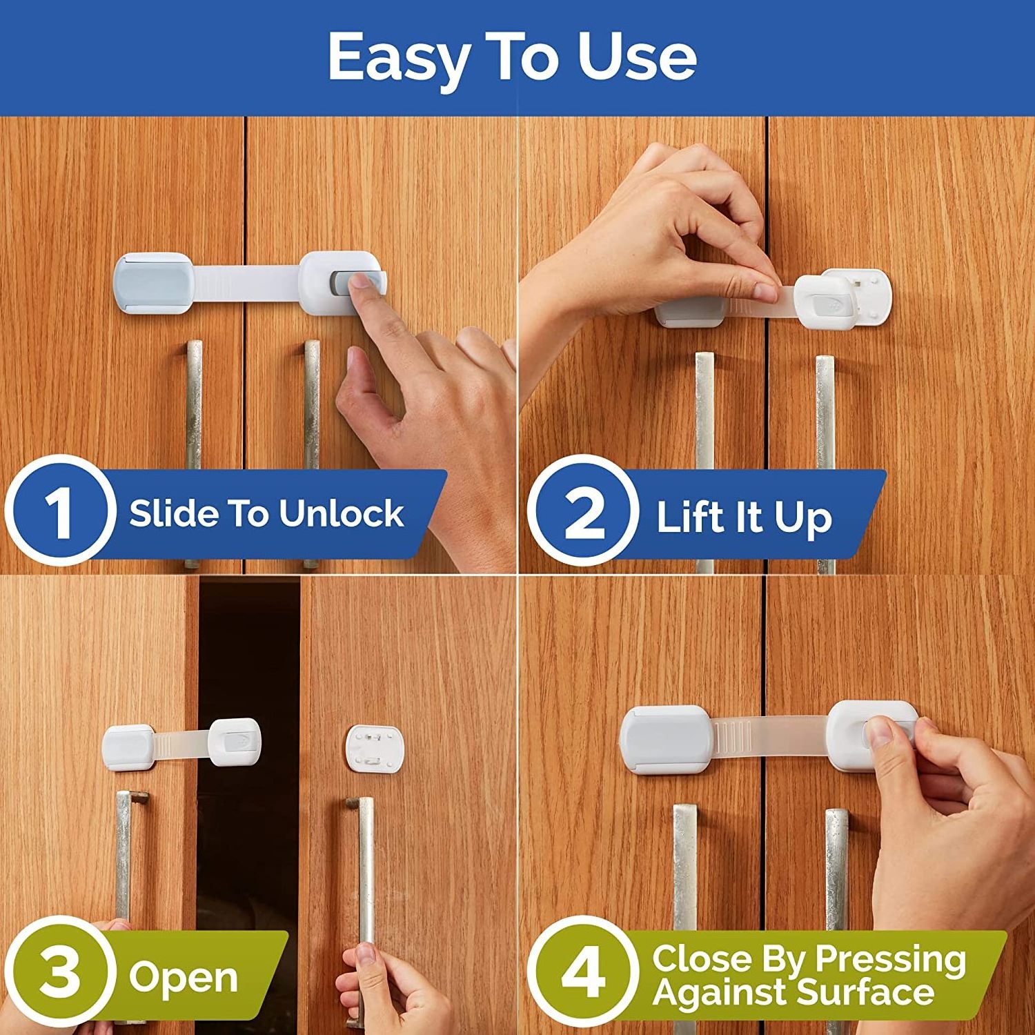 Child Safety Strap Locks Adjustable And Reusable Baby Safety Cabinet Latch Easy Installation No Drilling Required