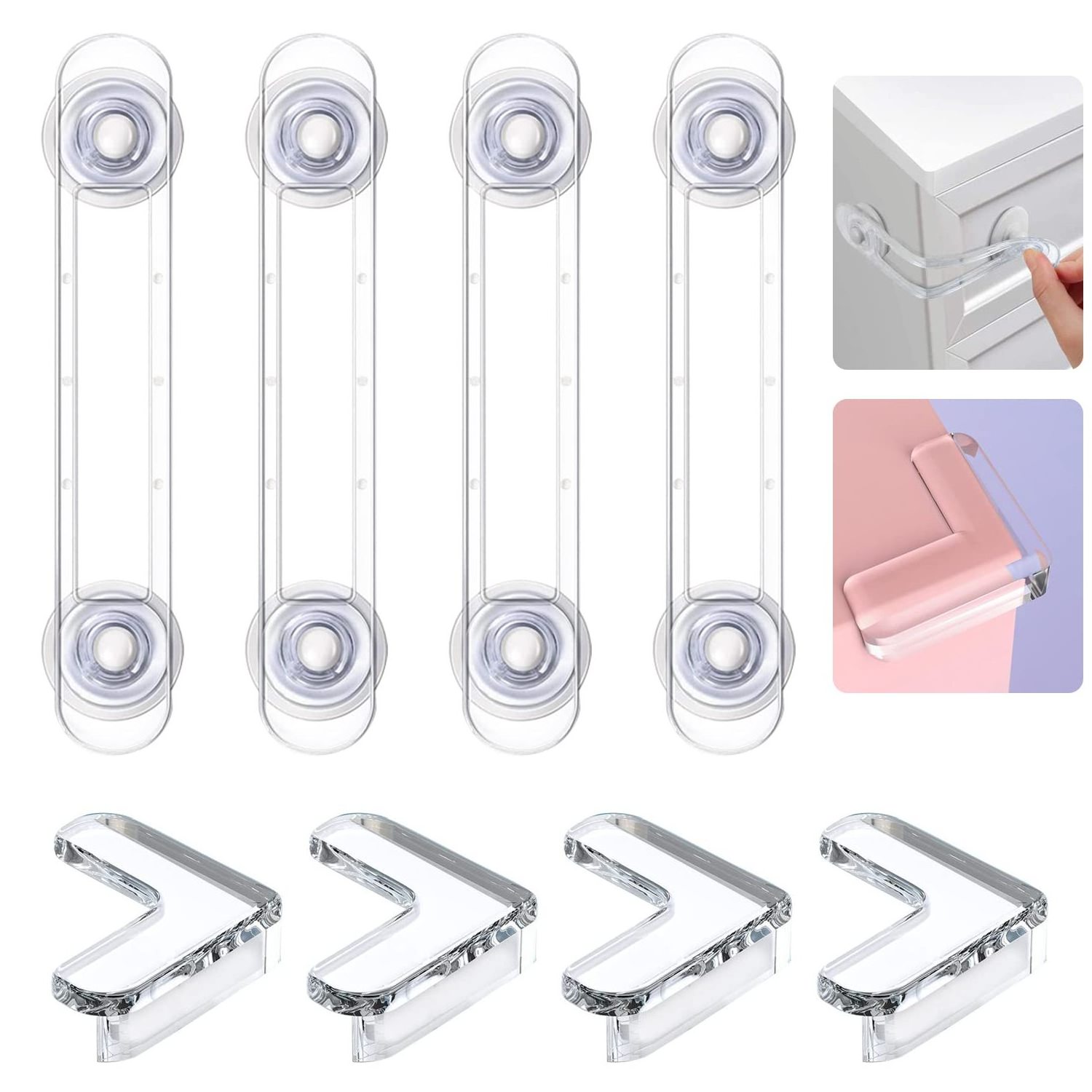 Children Locks Set (8-Pack) Baby Safety Cabinet Proofing Safe Door Latches No Screws & Magnets Multi-Purpose for Furniture