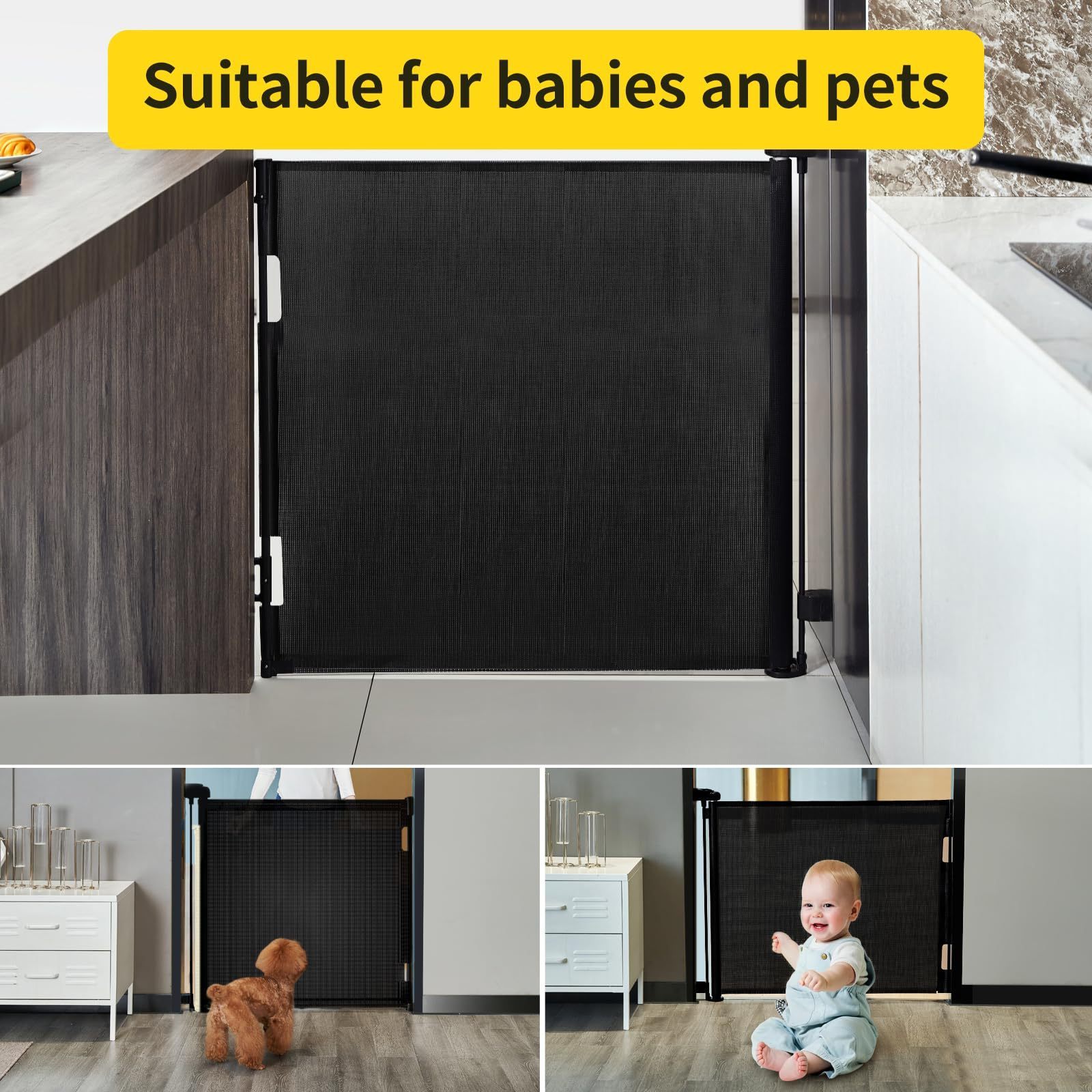 Retractable Child Safety Door Babies Mesh Stairs Guards Customize Child Door Barrier Baby Safety Gate