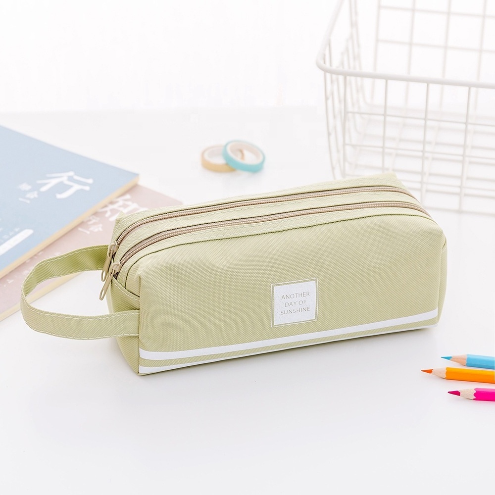 Creative  Large Capacity Pupil Pencil Case With Handle Portable Pen Bag Oxford cloth Double Layers Zipper Stationery Bag