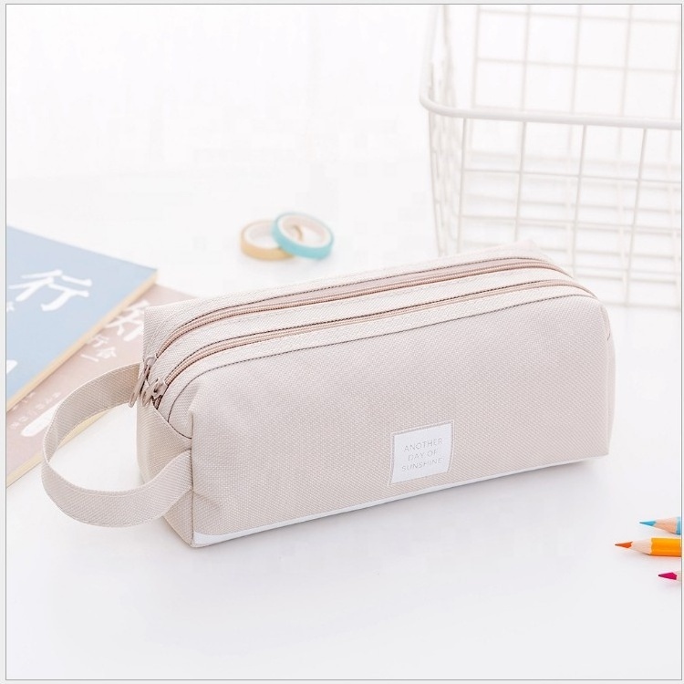 Creative  Large Capacity Pupil Pencil Case With Handle Portable Pen Bag Oxford cloth Double Layers Zipper Stationery Bag