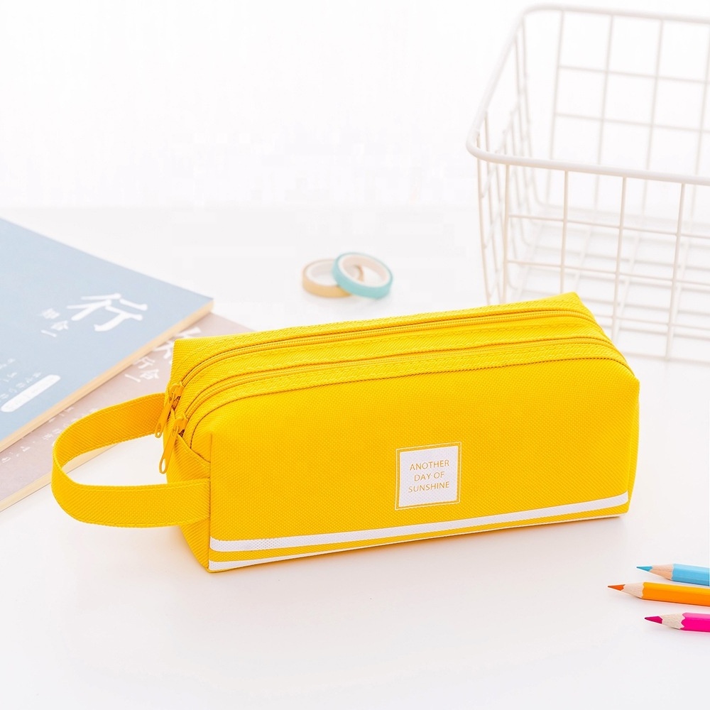 Creative  Large Capacity Pupil Pencil Case With Handle Portable Pen Bag Oxford cloth Double Layers Zipper Stationery Bag