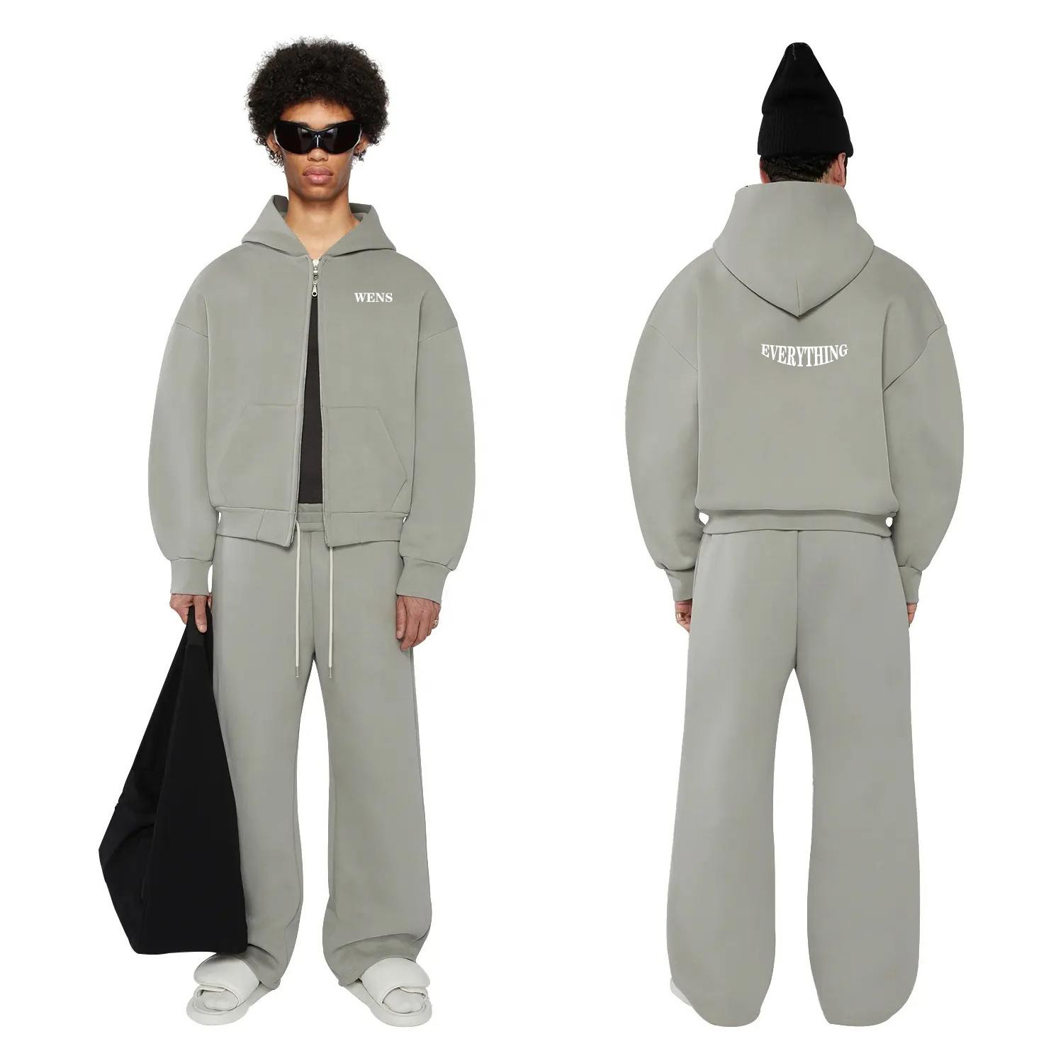 High Quality Zip Up Blank 100% Cotton Fleece Print Embroidery 400 GSM Hoodies And Jogger Sweatpants Sets Tracksuit