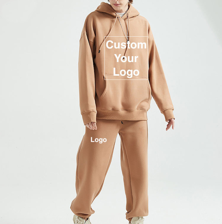 Custom Sweatsuits Manufacturer Blank Plain 100% Cotton Fleece Heavyweight Pullover Hoodie And Sweatpants Sets Unisex