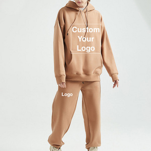 Custom Sweatsuits Manufacturer Blank Plain 100% Cotton Fleece Heavyweight Pullover Hoodie And Sweatpants Sets Unisex