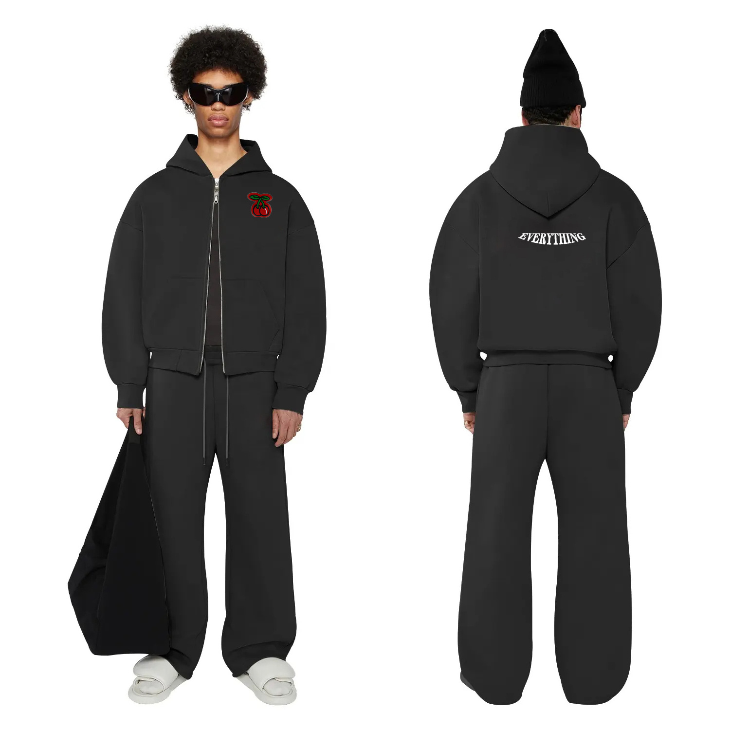 High Quality Zip Up Blank 100% Cotton Fleece Print Embroidery 400 GSM Hoodies And Jogger Sweatpants Sets Tracksuit