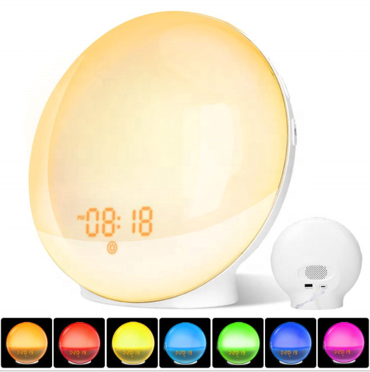 Smart Wake up Light Sleep Aid Digital Alarm Clock Wifi Voice APP Control With Sunrise Sunset Simulation FM Radio Colorful Lamp