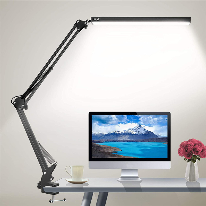 Swing Arm Lights LED Desk Lamp with Clamp Eye Caring Dimmable Lamps Modern Architect Table Reading Light for Study Reading Work