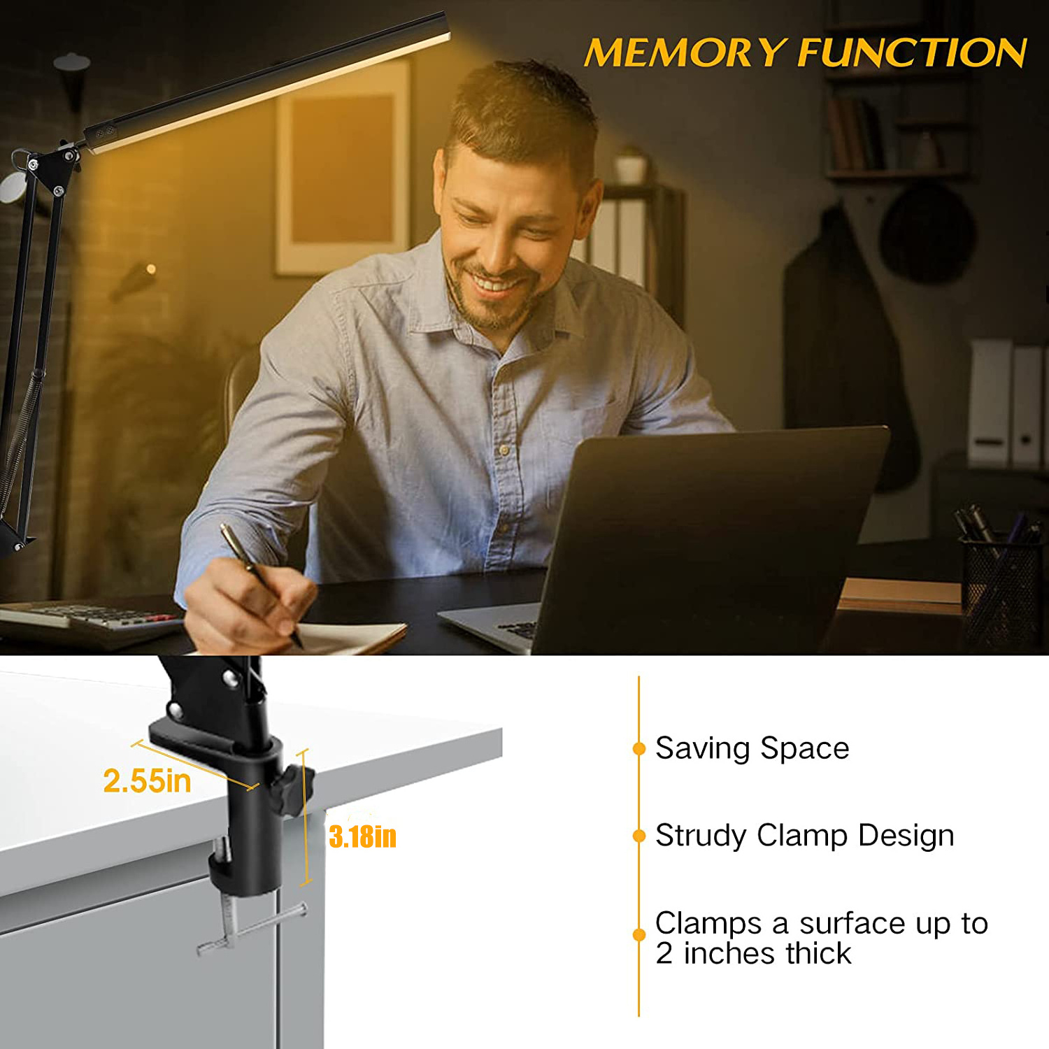 Swing Arm Lights LED Desk Lamp with Clamp Eye Caring Dimmable Lamps Modern Architect Table Reading Light for Study Reading Work