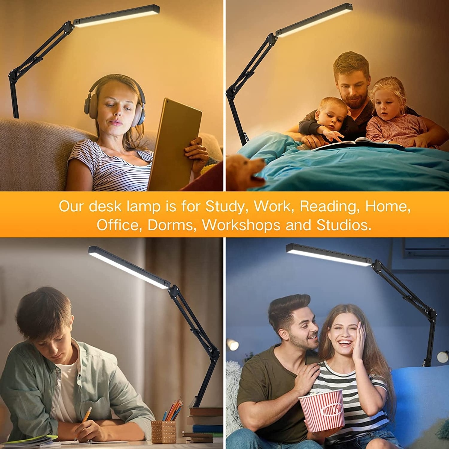 Swing Arm Lights LED Desk Lamp with Clamp Eye Caring Dimmable Lamps Modern Architect Table Reading Light for Study Reading Work