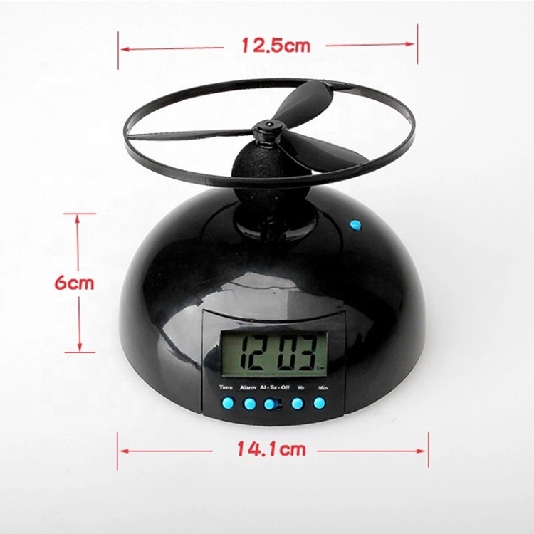 Desk table digital alarm clock promotional gifts globular football with flying fly saucer novelty creative flying clock for kids