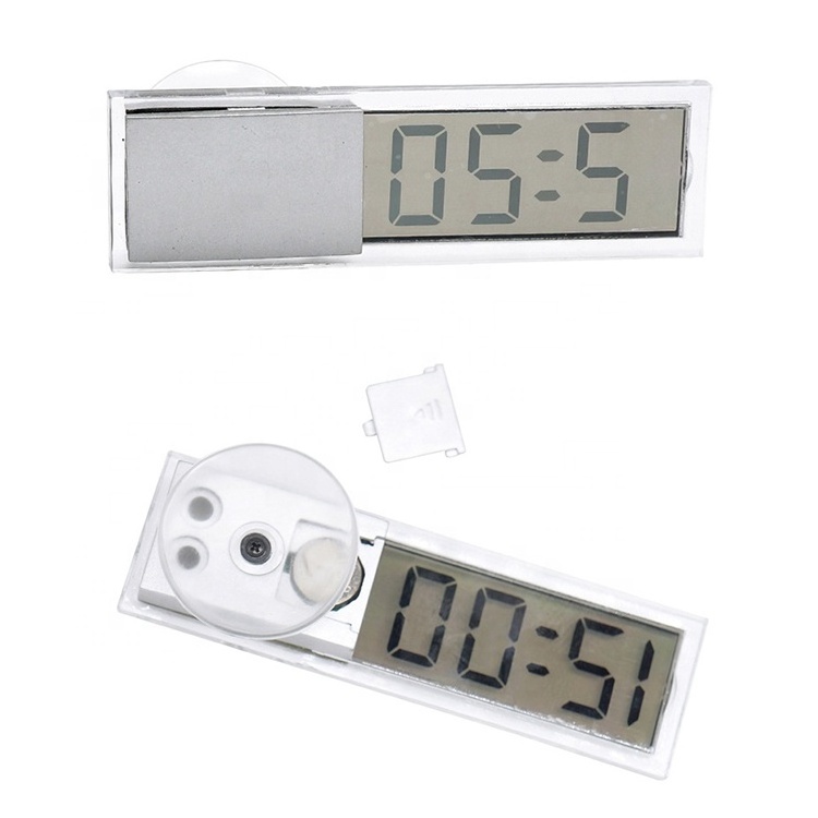 Digital Watches Transparent LCD display clock promotional gift For Cars Mini Indoor with suction cup at back small clock