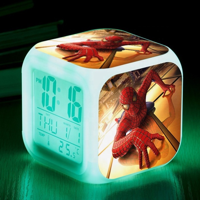 2023 LED 7 Colour Changing Digital desk table alarm clock Thermometer Night Light Luminous cartoon pattern alarm clock