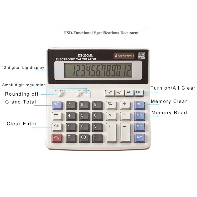 Wholesales 12 digits two way power calculator Electronic bare solar cell calculator desk office big display calculator