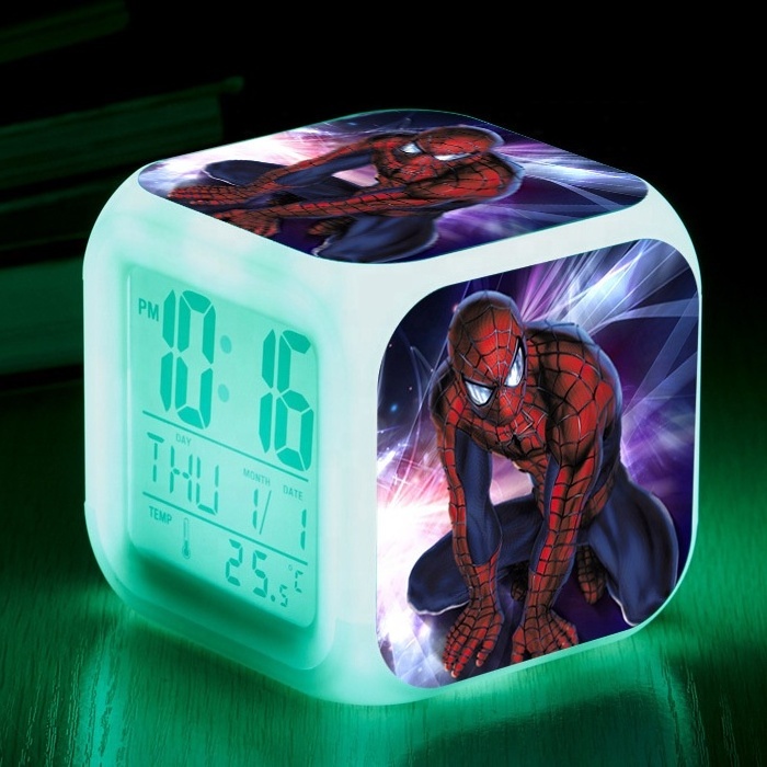 2023 LED 7 Colour Changing Digital desk table alarm clock Thermometer Night Light Luminous cartoon pattern alarm clock