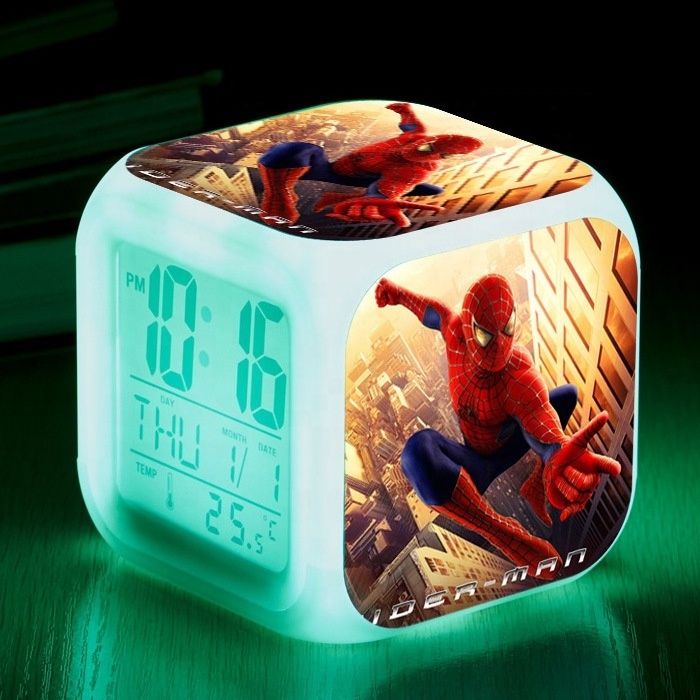 2023 LED 7 Colour Changing Digital desk table alarm clock Thermometer Night Light Luminous cartoon pattern alarm clock