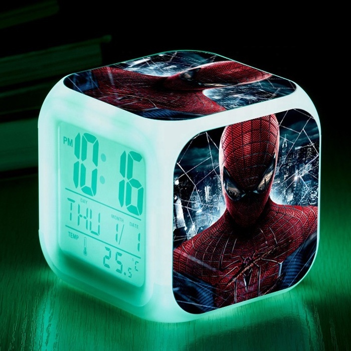 2023 LED 7 Colour Changing Digital desk table alarm clock Thermometer Night Light Luminous cartoon pattern alarm clock