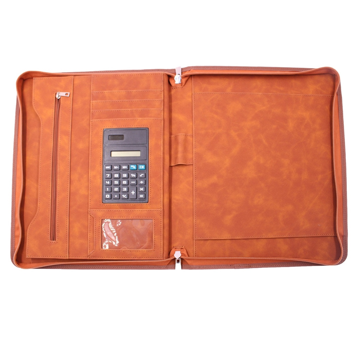 Wholesale Document Organizer Zipper File Folder Notebook Custom Logo Business Folder Pu Leather Portfolio folder With Calculator