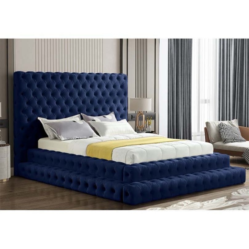 New Design Home Furniture High Back Upholstered King Size Bed Luxury Style Queen King Size Velvet Bed