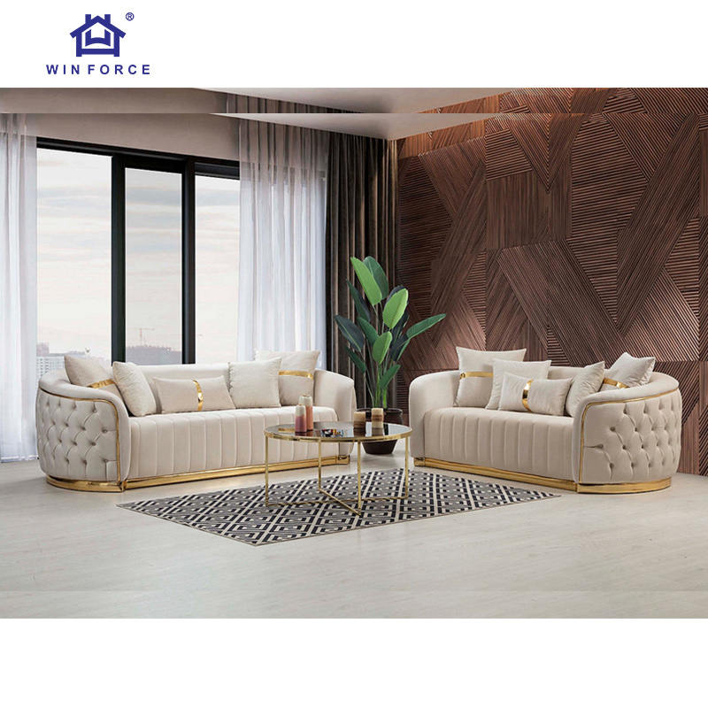 Winforce Elegant Living Room Sofa Set Furniture 2 3 Seater Luxury Chesterfield Sofa White Italian Velvet Sofa Couches