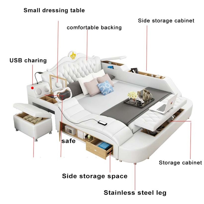 King Size Smart Bed with Massage Function Multifunction Bed Furniture Storage Sofa Beds Low Prices Modern