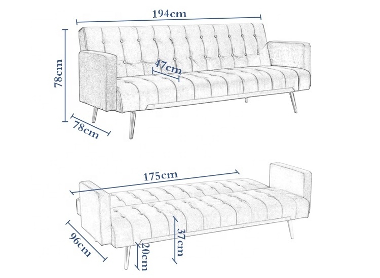 2024 Hot Sell Futon Couch Sofas For Home 3Seater Sofa Bed Folding Sofa Bed Modern Living Room Furniture