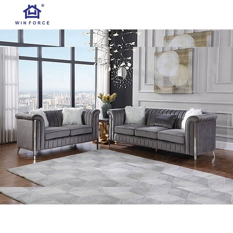 Navy Blue Velvet Convertible Italian Metal leg 3Seater Luxury Modern Turkey Sofas Furniture Living Room Chesterfield Sofa Set