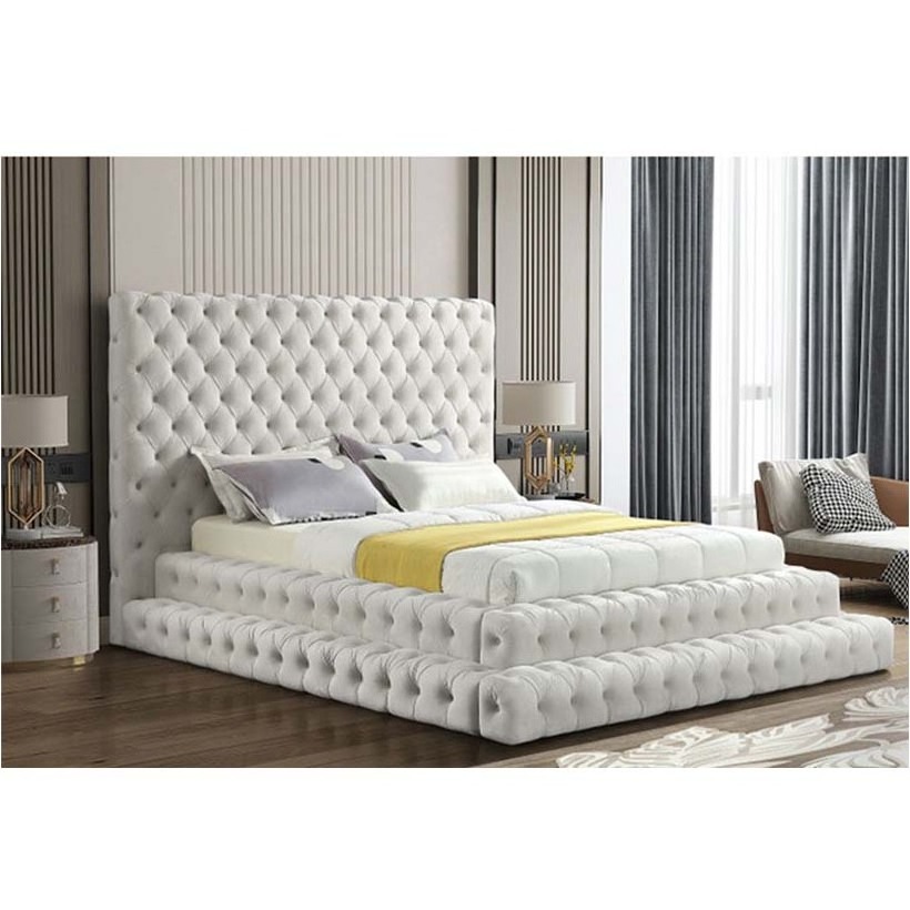 New Design Home Furniture High Back Upholstered King Size Bed Luxury Style Queen King Size Velvet Bed