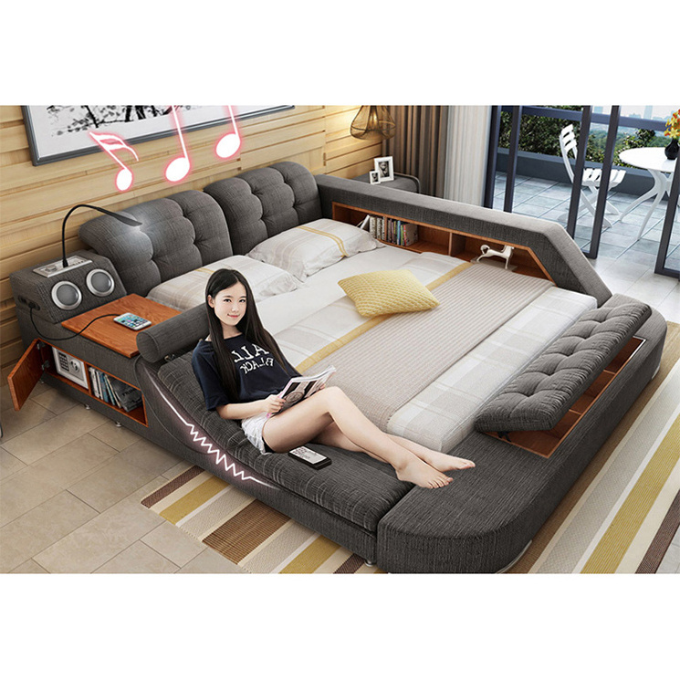 Winforce Smart Multifunctional Tatami King Queen Platform Fabric Soft With Storage Music Speaker Upholstered Bed