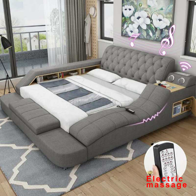 Winforce Smart Multifunctional Tatami King Queen Platform Fabric Soft With Storage Music Speaker Upholstered Bed