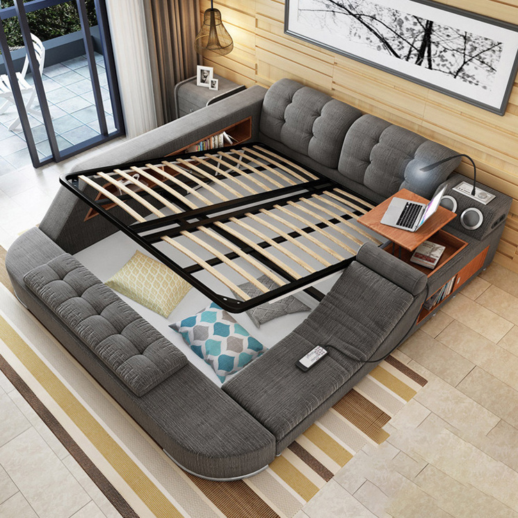 Winforce Smart Multifunctional Tatami King Queen Platform Fabric Soft With Storage Music Speaker Upholstered Bed