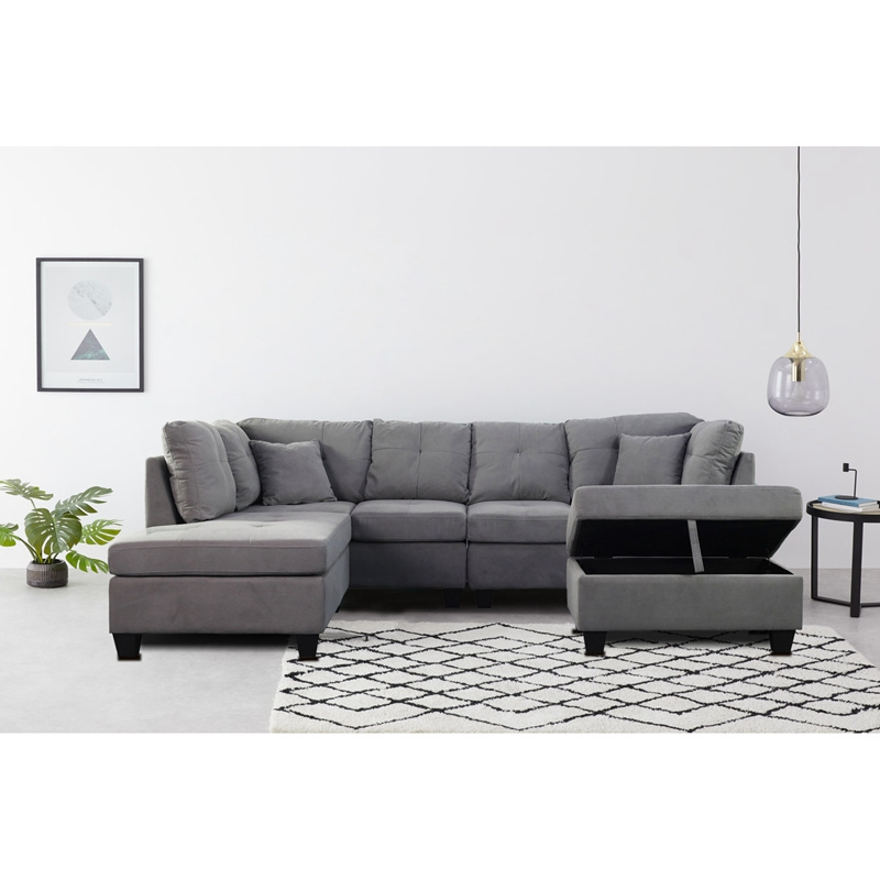 Winforce Commercial Office L Shape Sofa with Storage Ottoman Living Room sofa set furniture Linen Sectional Sofa Couch