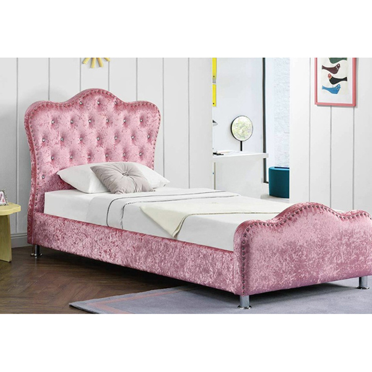 Manufacturer Wholesale Furniture Latest Red Cheap Queen Round Platform Beds Velvet Bed Pink Girl Single Wooden Bed