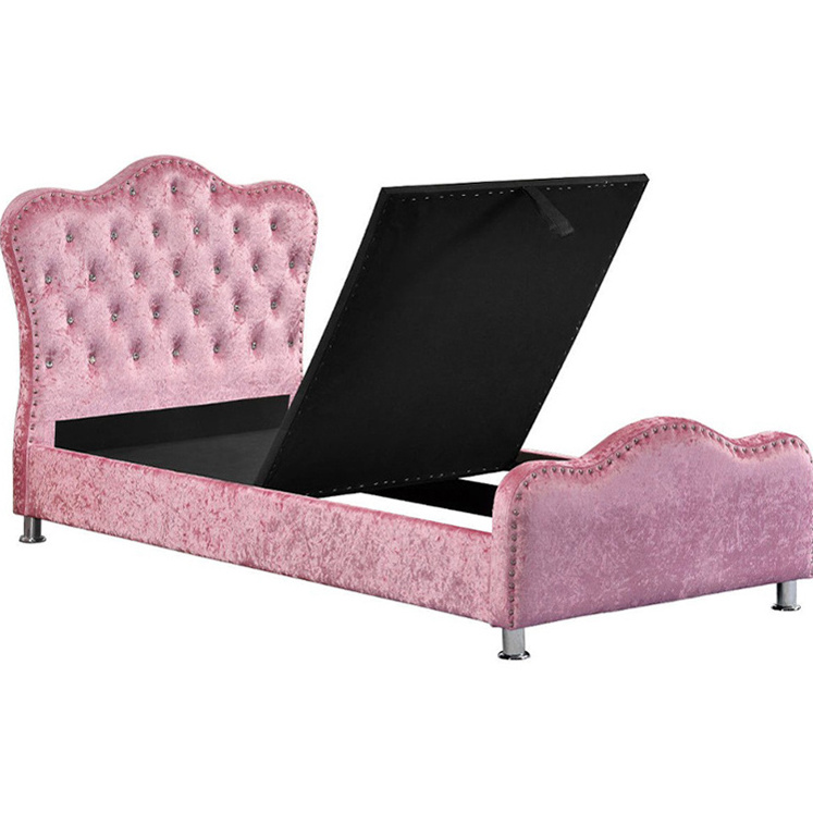 Manufacturer Wholesale Furniture Latest Red Cheap Queen Round Platform Beds Velvet Bed Pink Girl Single Wooden Bed