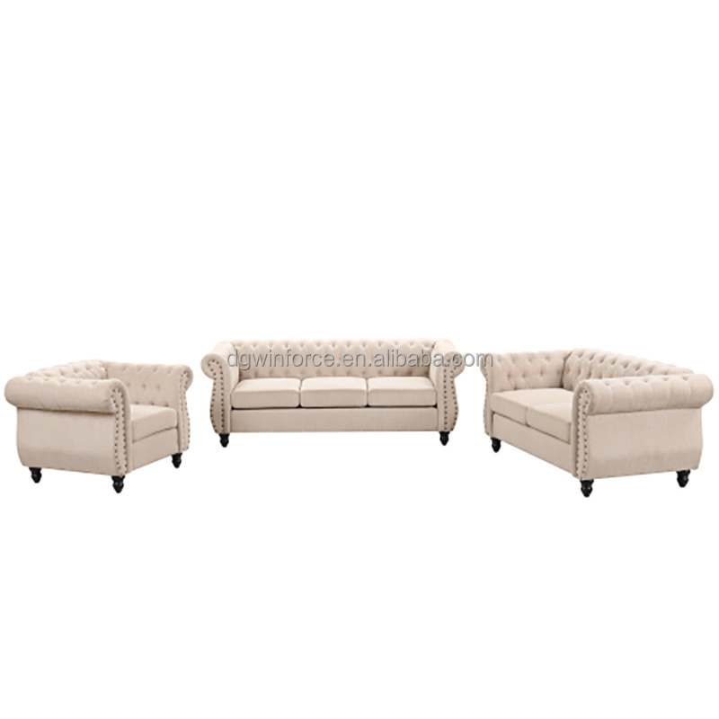 High quality Peach Fuzz Microfiber button tufted 2 seater modern fabric sofa living room sofa metal leg with pillows in China