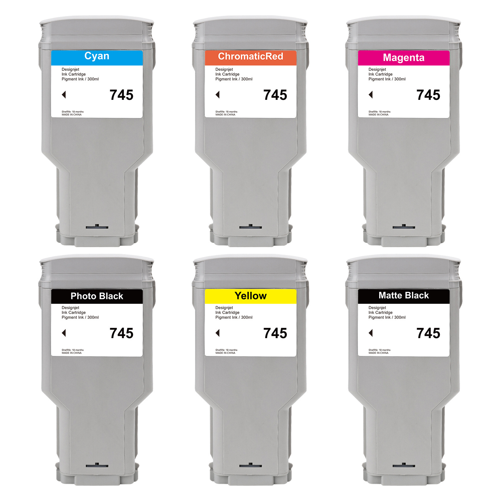 300ML 6 Colors Remanufactured Ink Cartridge 745 Compatible For HP DesignJet Z2600 Z5600 Printers With Chip