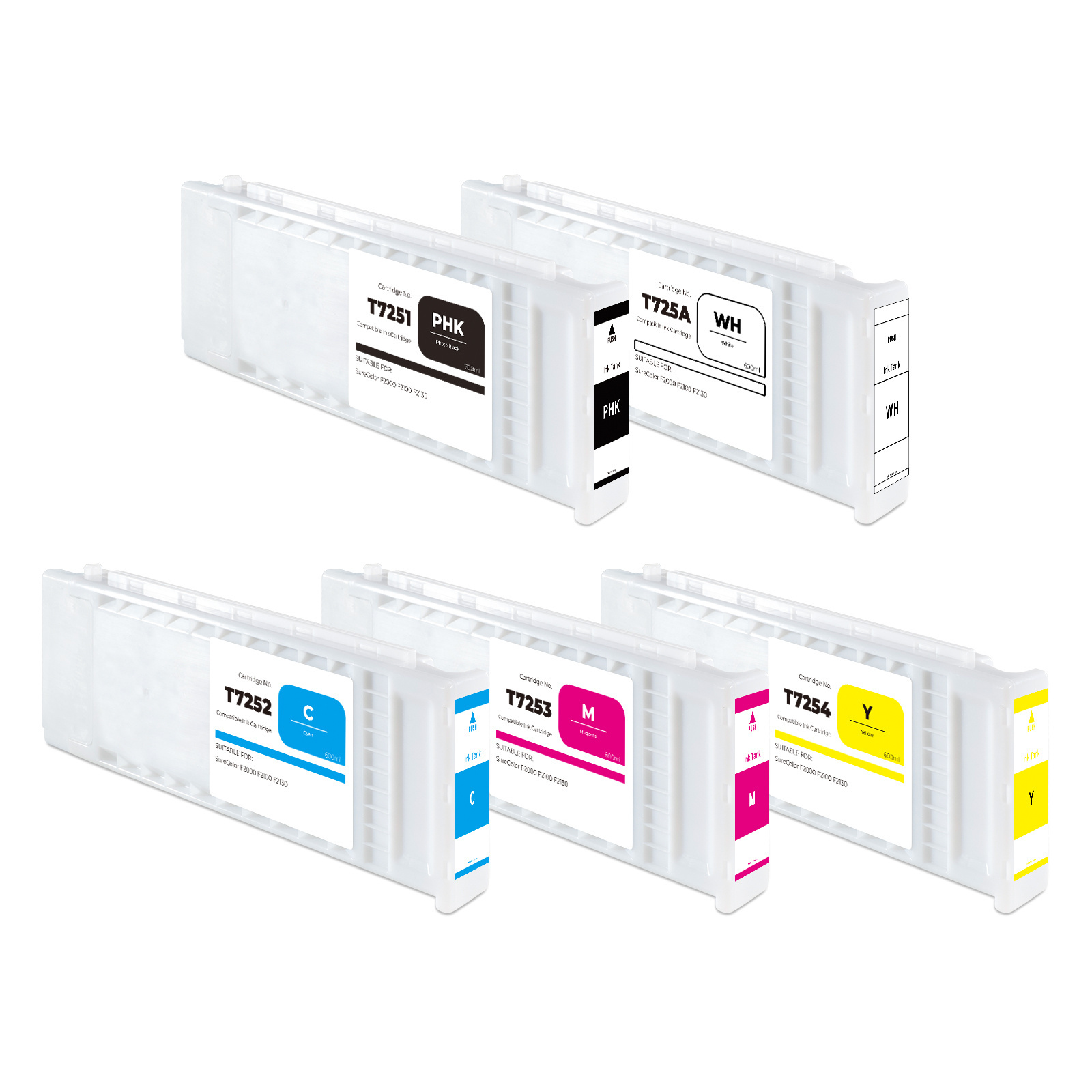 600ml T725A T7251-T7254 Compatible Ink Cartridge For Epson Surecolor F2000 F2100 F2130 Printer With DTG Pigment Ink And Chip