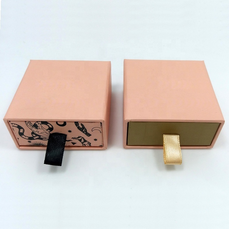 Custom matchbox style drawer sliding jewelry box trinket box with velvet jewelry pouch inside for jewelry packing