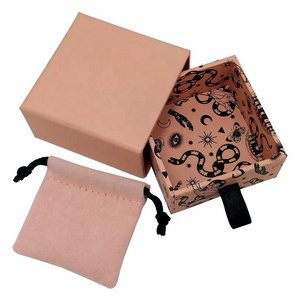 Custom matchbox style drawer sliding jewelry box trinket box with velvet jewelry pouch inside for jewelry packing