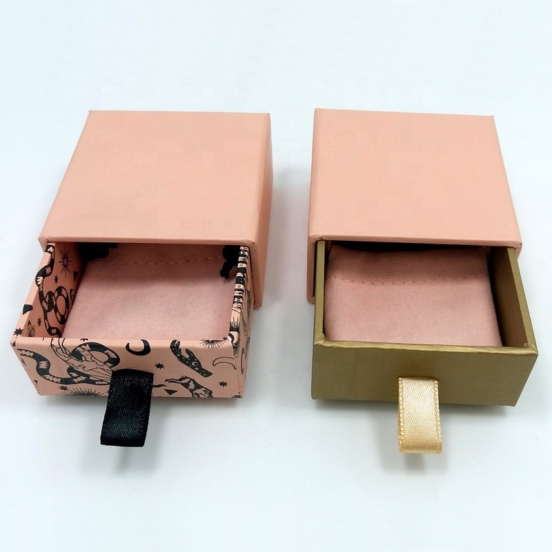 Custom matchbox style drawer sliding jewelry box trinket box with velvet jewelry pouch inside for jewelry packing