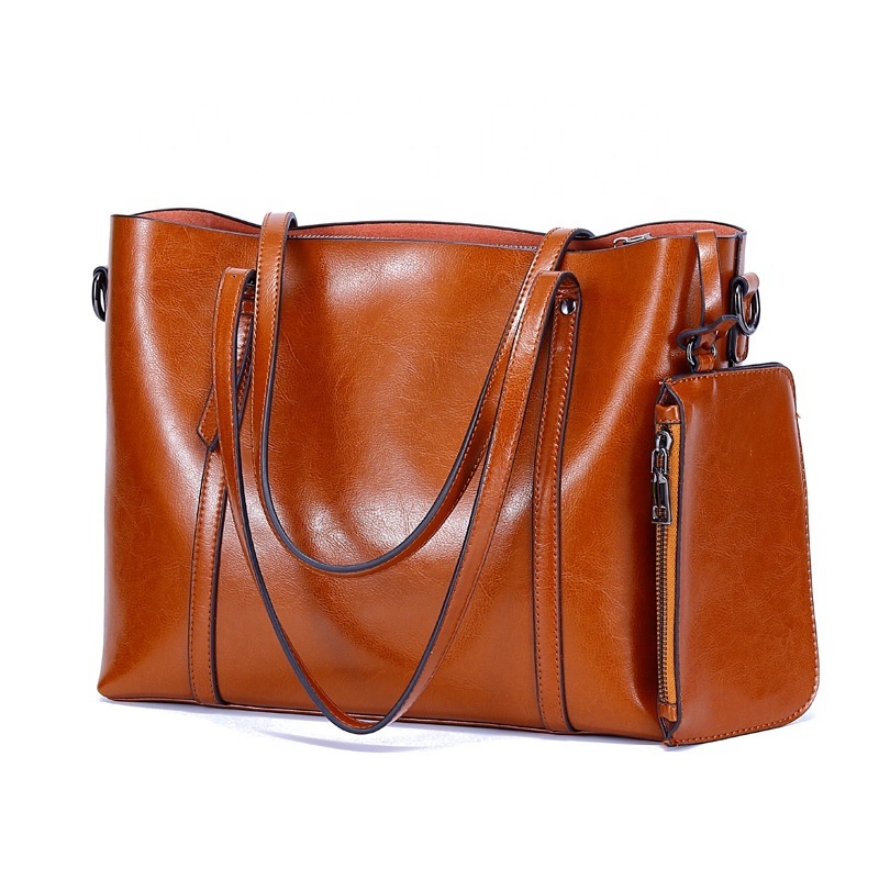 Factory Wholesale Luxury Oil Wax Genuine Leather Shoulder Sling Bags Cowhide Leather Purse and Handbag Tote Bags