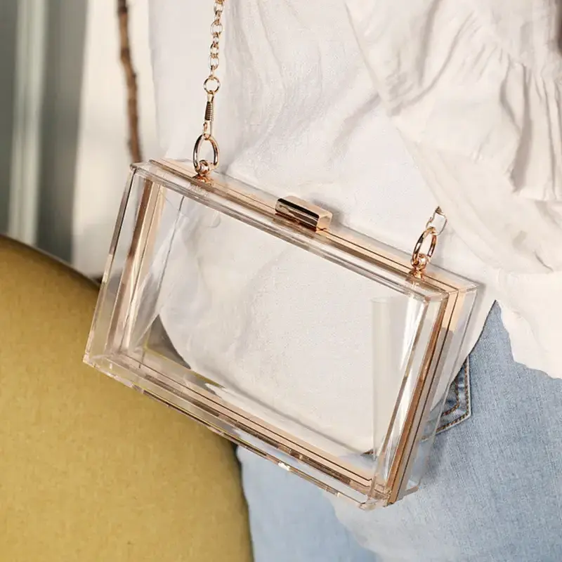 Wholesale Trendy Party Acrylic Transparent Shoulder Sling Bag Clear Box Acrylic Clutch Acrylic Evening Bags