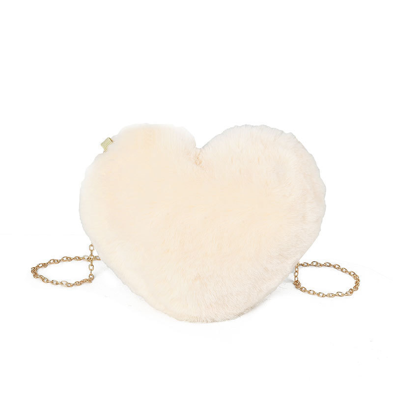 2023 Wholesale Handbag Winter Mobile Phone Sling Bags Faux Fur Shoulder Bags Pink Heart Kids Purse Handbags