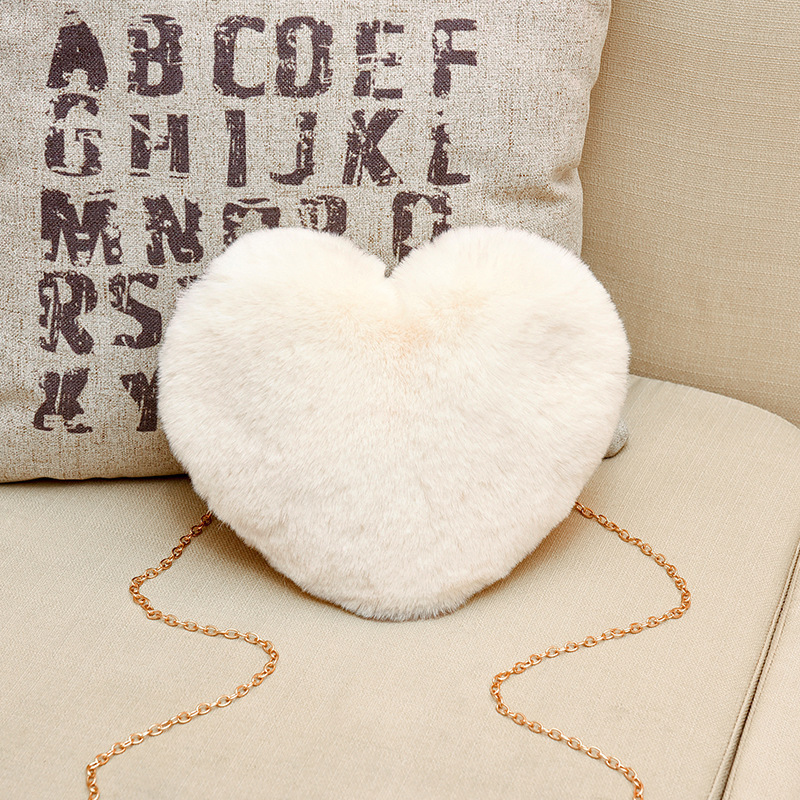 2023 Wholesale Handbag Winter Mobile Phone Sling Bags Faux Fur Shoulder Bags Pink Heart Kids Purse Handbags