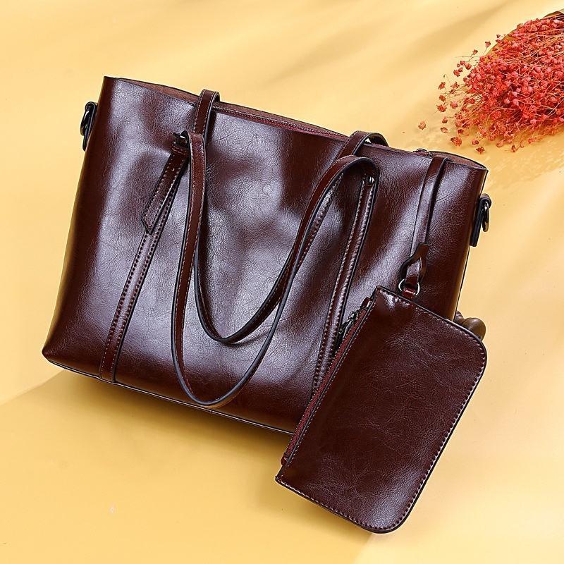 Factory Wholesale Luxury Oil Wax Genuine Leather Shoulder Sling Bags Cowhide Leather Purse and Handbag Tote Bags