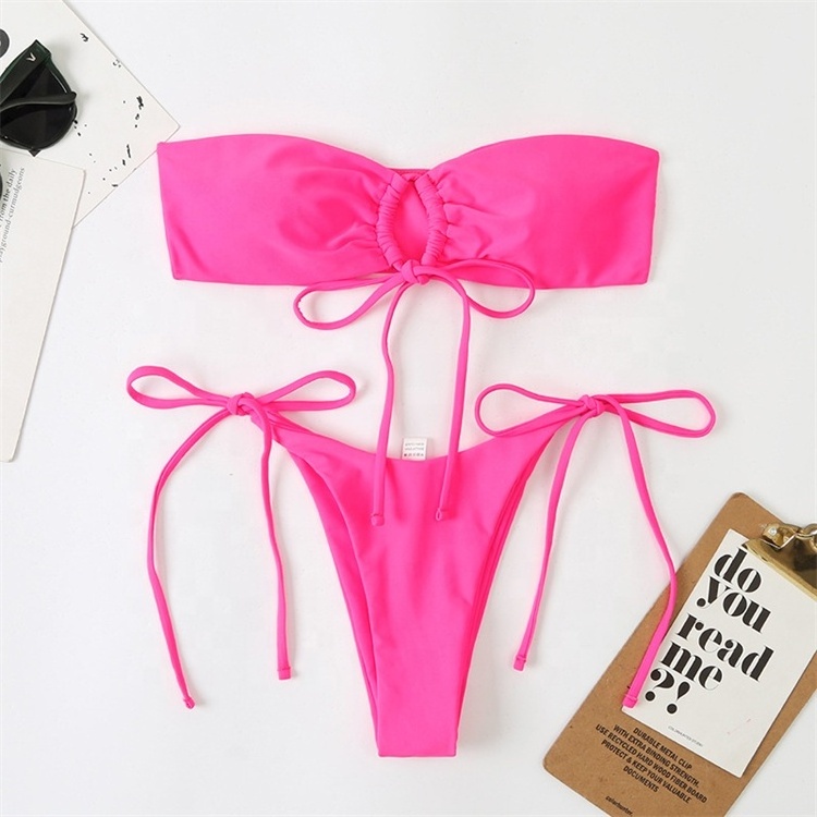 Show Hot Micro Bandeau Bikini Ready to Ship V Cut Bottom Fashion Women Adults Bikini Set Solid Bikini Sexy Support Solid Color