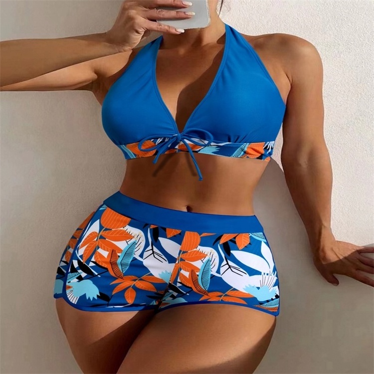 Sports Bikini 2-piece Set Sports Bra Boxer Shorts Classic Printed Beachwear Women Sexy Swimwear Beachwear Floral Customized Logo