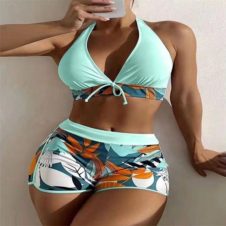 Sports Bikini 2-piece Set Sports Bra Boxer Shorts Classic Printed Beachwear Women Sexy Swimwear Beachwear Floral Customized Logo